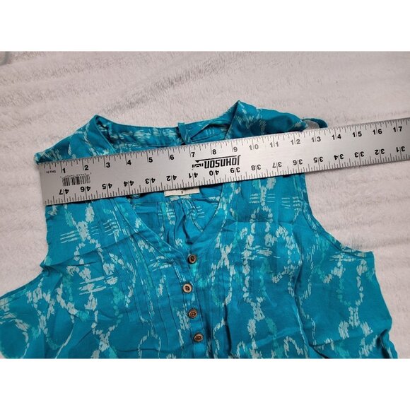 The North Face Womens Sleeveless Blue Printed Button-Front Popover Top Small - Picture 5 of 7